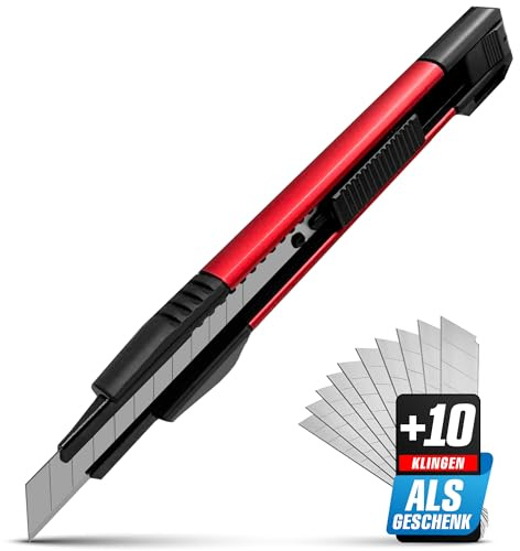 Taglierino Professionale con Lame a Spezzare da 9 mm – Ideale per Moquette e Cartongesso – Impugnatura in Alluminio e Plastica a 2 Componenti – Set con 10 Lame SK5 GRAFF