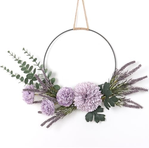 LOMOHOO Corona para puerta, primavera y verano, corona de 25 cm, flores secas artificiales, corona natural para todo el año, exterior, ventana, pared, puerta de casa, decoración para salón o boda