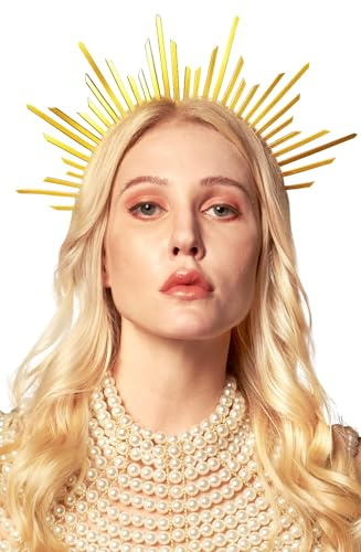 Serre-Tête Halo Couronne Dorée, Couronne de Halo Halloween, Bandeau de Déesse Pointes, Auréole Bandeau à Cheveux, con Halo de Soleil Pointe, pour Femmes et Filles