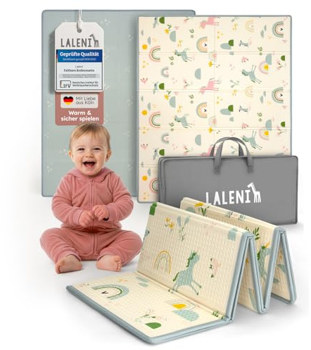 Laleni Tapete Actividades Bebe 150x180x1cm - Alfombra Bebe Acolchada Plegable Impermeable - Alfombra Juegos Bebe para Interiores y Exteriores - Colchoneta Bebe Suelo con Arcoiris