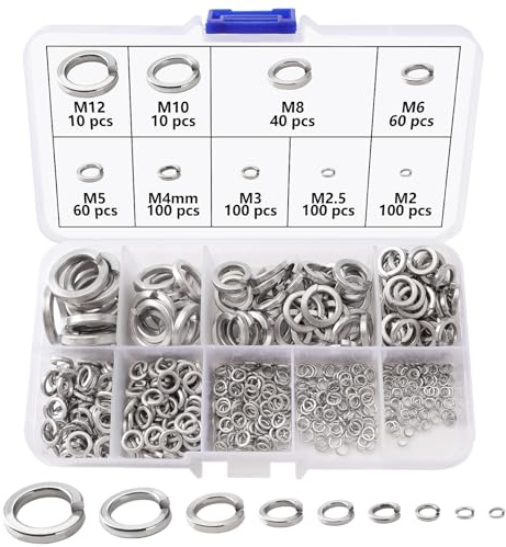 Lyeteung 580 Pezzi M2 M2.5 M3 M4 M5 M6 M8 M10 M12 Kit di Rondelle di Bloccaggio a Molla in Acciaio Inox 304, Rondelle Elastiche a Spirale, per Serraggio delle Viti