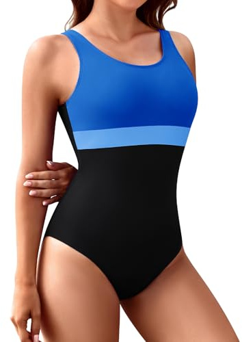Vijamiy Costume Intero Donna Sportivo Push Up Swimsuit Costume da Bagno con Scollo Posteriore Resistente alCloro e ai Colori Piscina Spiaggia(Blu Zaffiro,L)