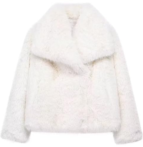 PANOZON Femmes Vestes à revers en fausse fourrure Manteaux d'hiver chauds à manches longues Vêtements d'extérieur moelleux(Blanc,S)