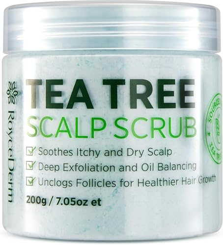 Roycederm Tea Tree Scalp Scrub: Pre Shampoo for Dandruff, Psoriasis & seborrhoische Dermatitis - Sanftes Peeling, lindert Trockenheit, fördertdas