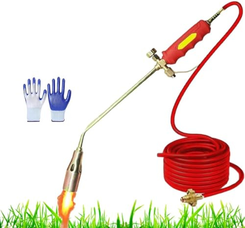 Kit Torcia per Erbacce con Bruciatore, Fiamma Ossidrica a Propano ad Alta Potenza per Giardino, Scioglimento della Neve, Coperture, con Tubo e Tubo da 198 cm