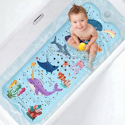 UNEEDE Baby Bathtub Mat Non Slip, 40''x16'' Marine Life Bath Mat for Tub
