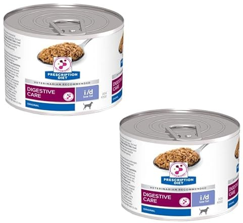 Prescription Diet Digestive Care ID Low Fat Wet Dog Food, Adult, 2 Tins x 200g, with Pig and Turkey Liver, Rice, and Dried Egg