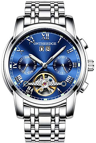 RORIOS Moda Automatico Meccanico Tourbillon Orologi da Polso Uomo Acciaio INOX Cinturino Calendario Luminoso Pointer Multifunzione