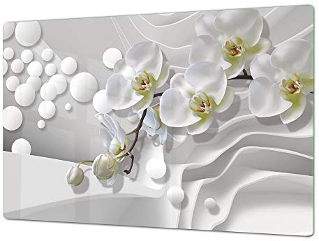 Enormous Tempered Glass Chopping Board - Induction Cooktop Cover – Single: 80 x 52 cm; Double: 40 x 52 cm; Flower Series DD06B
