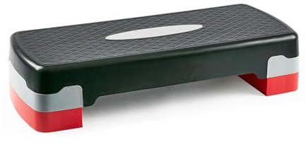 Denny Shop 2 Level Adjustable Aerobic Fitness Yoga Step With Mat & Gym Exercise Guide Chart by Crystals® (Red Yoga Step with Mat)