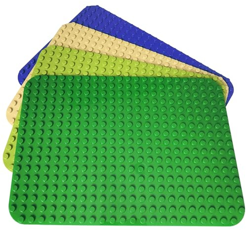 APOSTROPHE Games Building Block Base Plates for Large Blocks 38.1 cm x 26.7 cm Assorted Colors, Compatible with Leading Brands, (4 Pack - Green, Light Green, Sand, Blue)