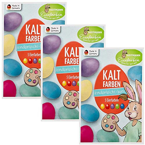 Heitmann Eierfarben Klassische Ostereier-Kaltfarben - Grün, Blau, Gelb, Rot, Violett - (3X Eierfärbetabletten)