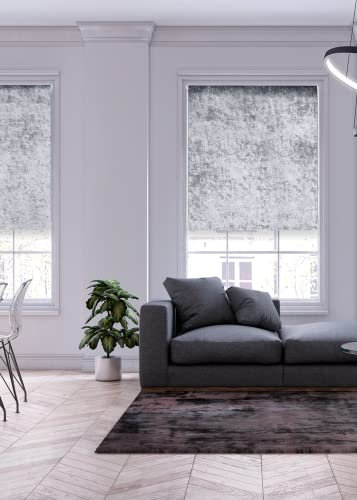 Lister Cartwright Crushed Velvet Roller Blinds for Windows – Grey (120 x165 cm) - Easy Fit, Cut to Size, Thermal Insulated, Modern Window Blind with Child Safety Fixing