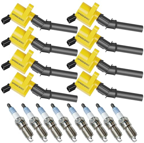8 st DG508 tändspolar och tändstift SP479, 18,9 % hög prestanda, kompatibel med Ford F150 F250 F550 E150 E250 E550 4,6L 5,4L 6,8L V8 V10 Lincoln Mercury, ersättning för DG508 DG457 DG472 DG491