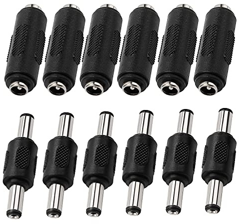 KUOQIY 12 Stycken 5.5x2.1 mm Likström Koppling, Hane till Hane och Hona till Hona Jack Adapter för CCTV Kamera