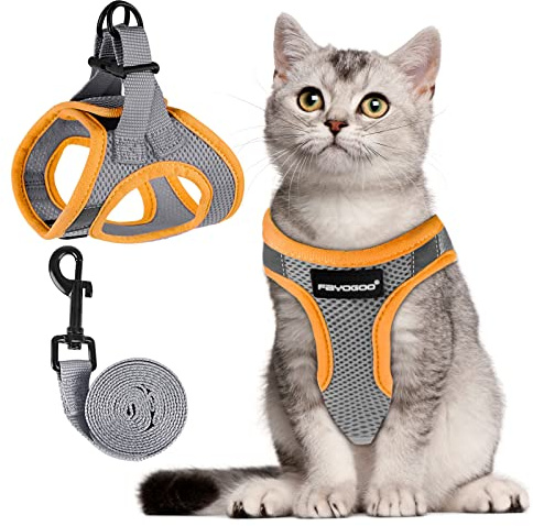 FAYOGOO Arnes Gato Ajustable, Arnes Gato Antiescape y Caminar, Chaleco Suave y Transpirable Correa Arnes Gato Pequeño, Correa para Arnes Gato Mediano y Fácil de Controlar con Tiras Reflectantes