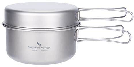 Boundless Voyage Ensemble de casseroles en titane avec poignée pliable pour camping, randonnée, pique-nique