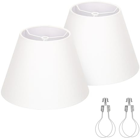 Small Lamp Shades Set of 2, 5.5 Top x 10 Bottom x 6.6 High, Small White Lamp Shades for Table Lamps, Fabric Lampshade Replacement for Bedside Lamp, Wall Sconces, Spider, Clip on Adapters Included