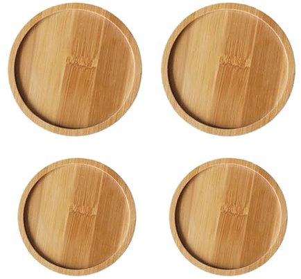 4 Stück Rundes Tablett, Teetassentablett, Kerzenuntersetzer Aus Holz, Geschirrtablett, Duftkerzenhalter, Einfache Untertasse, Taufkerzenhalter (8 cm, 10 cm)