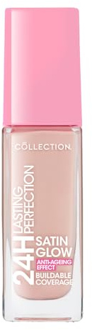 Collection Cosmetics Lasting Perfection Satin Foundation, Full Coverage, Anti-Ageing Effect, 24 Hour Wear, Contains Hyaluronic Acid, 27ml, Rose Porcelain Cool