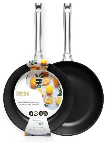 Elma ZEST Non-stick stekpannor i smidd aluminium, med termiskt stålhandtag, treskikts non-stick-beläggning, full induktion, för alla brandtyper (24–28 cm)
