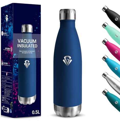 Gourde, 500 ml Sans BPA, Gourde Isotherme, 18/8 Acier Inoxydable, Bouteille Metal, Isolation Sous Vide à Double Paroi, Bouteille Acier Inoxydable pour École, Voyage, Randonnée bouteille - Bleu foncé
