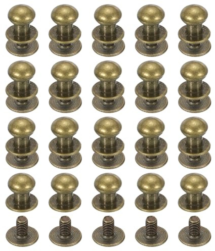 PATIKIL 7 mm Leather Rivets, 20 Sets Ball Head Stud Screw Back Round Head Button Chicago Screw Nipple Stud Rivet for Leather DIY Craft Handbag Belt Repairs, Bronze