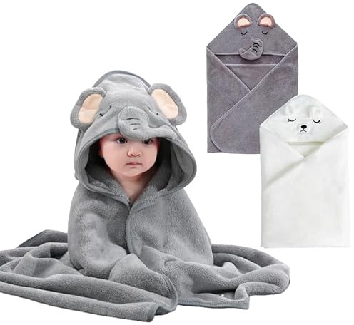 HAGOT 2 st babyhandduk, med huva, 80 x 80 cm babybadhanddukar, absorberande stor babyhandduk för nyfödd, baby, pojke och flicka
