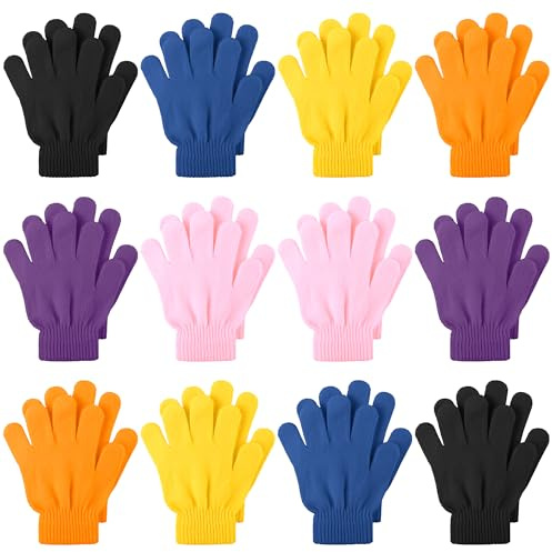 Cooraby 12 Pairs Kid's Winter Magic Gloves Children Stretchy Warm Knit Magic Gloves for Boys or Girls