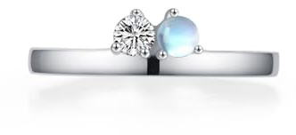 Mesnt Ädelstensring för kvinnor, enkel design med rund Moissanite och månsten löftesring, Metall, Månsten Moissanit