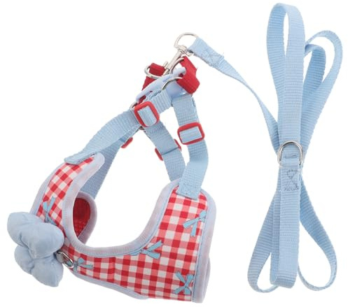 BAZEITFLOW Pettorina Regolabile per Cani e Guinzaglio Set in Rete Traspirante con Fiocco a Quadri, Imbracatura Morbida per Cuccioli di Piccola Taglia 3,5-6,5 Kg, per Passeggiate e