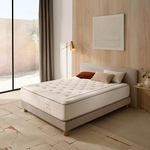 Colchón de muelles ensacados 135x190 cm Tardi - Altura +/- 30 cm - Firmeza Media/Alta - Tecnología híbrida con Espuma viscoelástica - Acogida progresiva y adaptabilidad única - 100% Transpirable