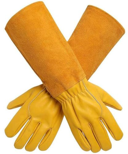 HODUP Guantes de rosa de cuero resistentes a las espinas, guantes largos de jardín para mujeres y hombres, guantes de piel de vacuno transpirables con protección para antebrazos para jardín y tareas