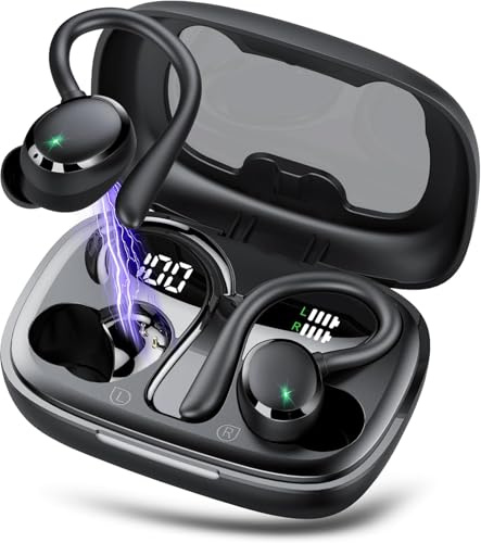 Ecouteurs Bluetooth sans Fil Sport, 72H Casque Bluetooth 5.3 avec CVC8.0 Antibruit,Ecouteurs sans Fil avec 4 ENC Mic,IPX7 Étanche Oreillette Bluetooth,Oreillette Sans Fil pour Running,Casque Écran LED