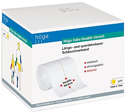 Höga Pharm Tube-Double-Stretch längs- und querdehnbarer Schlauchverband, gelb 12 cm x 10 m, elastisch, atmungsaktiv, latexfrei