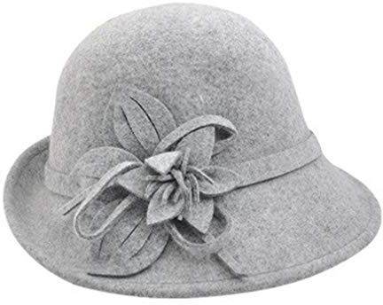 Lana fielsombrero Cloche Sombrero de Invierno de ala Ancha de Invierno Retro Flor Bowknot Sombrero de Cubo Vintage Floppy Hat para Damas