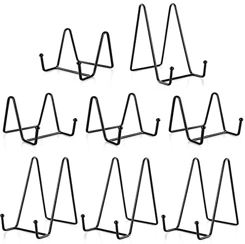 ShanQian SHANQ 8 Pack Metal Stands for Display, 3.3 Inch & 6 Inch Easel Display Stands, Decorative Plate Stands, Photo Holder Picture Frame Stand for Book Artwork Collections, Black