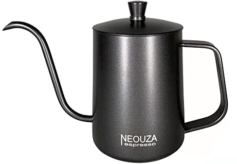 NEOUZA Hervidor de café con cuello de cisne, cafetera de goteo de acero inoxidable, 600 ml, color negro