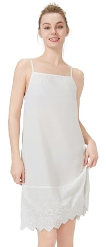 BEAUTELICATE Fond de Robe 100% Coton Jupon sous Robe Femme Bretelles Chemise de Nuit Victorien Vintage Ivoire