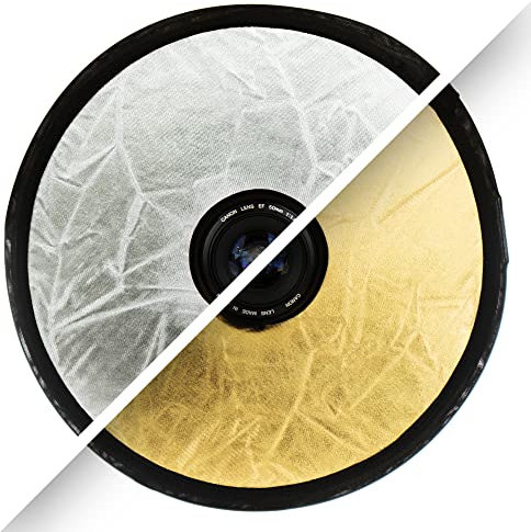 ayex Reflector plegable 2 en 1, reflector de luz redondo, con apertura de objetivo, dorado y plateado, 30 cm