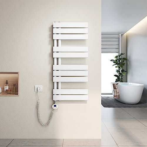 Heilmetz Toallero electrico baño 899x400mm 400W, radiador toallero electrico con termostato Elemento Calefactor y función de Temporizador（Blanco）