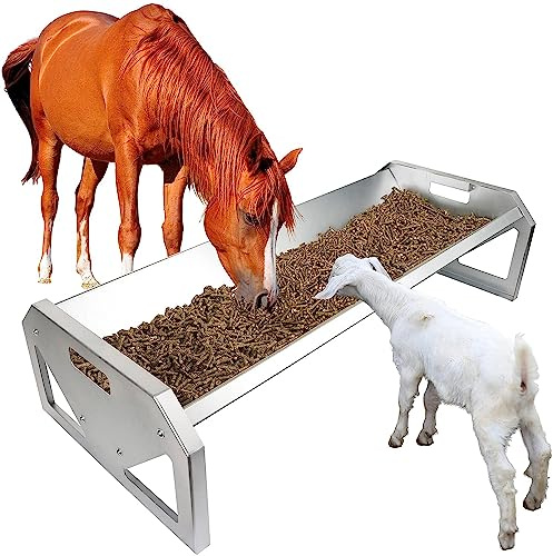 JonesHouseDeco Mangiatoia portatile per bestiame, in acciaio zincato, lunga 114,3 cm, resistente, di grande capacità, facile da pulire, per vitelli, pecore, cavalli, alpaca e capre B807A02