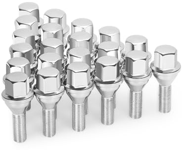 M12x1.25 Lug Bolts, 20PCS Upgraded One-Piece Solid Chrome Wheel Lug Bolts, 19mm Hex 28mm Shank Length Compatible with Jeep Cherokee Renegade Compass, Replaces OEM 53182366 6511051AA (Anti Rust Design)