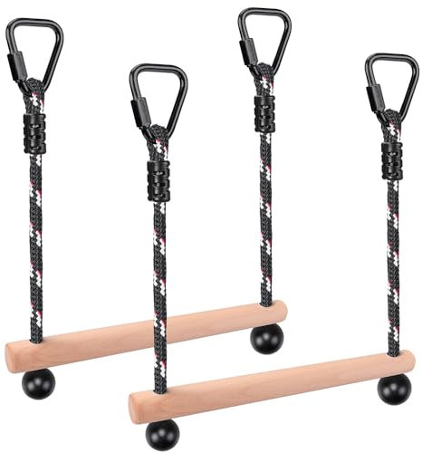 BeneLabel Hindernisparcours Slackline Bar, 2er Affenstange 35cm Holz Outdoor-Spielplatz Hängenden Karabiner Trainingsgeräte Indoor-Spaß Aktivität für Kinder, 250lbs, 14+ Jahren, Schwarz
