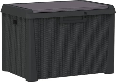 vidaXL Gartentruhe, Abschließbar Gartenbox mit viel Stauraum, Auflagenbox Truhe mit Sitzkissen, Gartenbank Kissenbox Aufbewahrungsbox, Anthrazit 125 L PP
