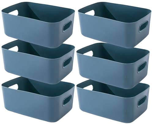 EURXLQ Förvaringslåda Plast Förvaringskorg med Handtag,Badrumsorganisatör Köksskåp Oorganisatör Låda korgar Förvaring Plastlåda för Hylla Plastlåda (Blå, 25×18×10cm/6 Pack)