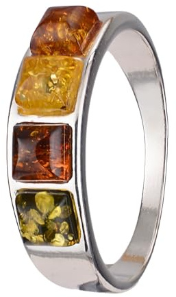 Amber Ring - Sterling Silver and Baltic Multicolored Amber Ring, Amber Jewelry For Women