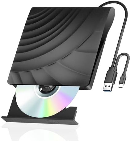 External Blueray/DVD Drive for PC, Portable External Blu Ray Drive, USB 3.0 Type-C USB Blu Ray Drive External, Bluray Burner External and Blu Ray Player for PC Compatible with Mac OS Windows Linux
