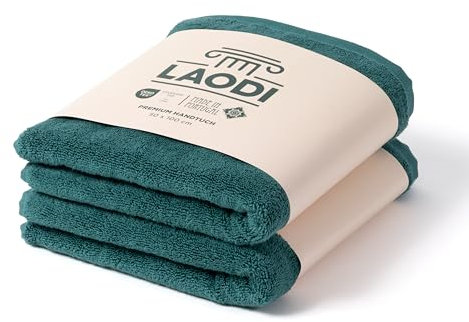 LAODI Premium Handtücher 2er Set – 50x100 – Antikes Grün – 100 % Baumwolle – 570 g/m² – Hergestellt in Portugal
