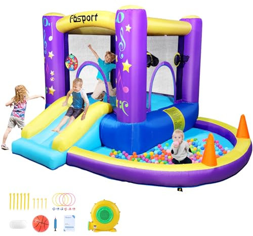 FBSPORT château Gonflable Exterieur Enfant avec souffleur Aire de Jeux Gonflable château Gonflable Piscine Meilleur Cadeau de Vacances/d'anniversaire pour Les Enfants 285 x 254 x 165 cm